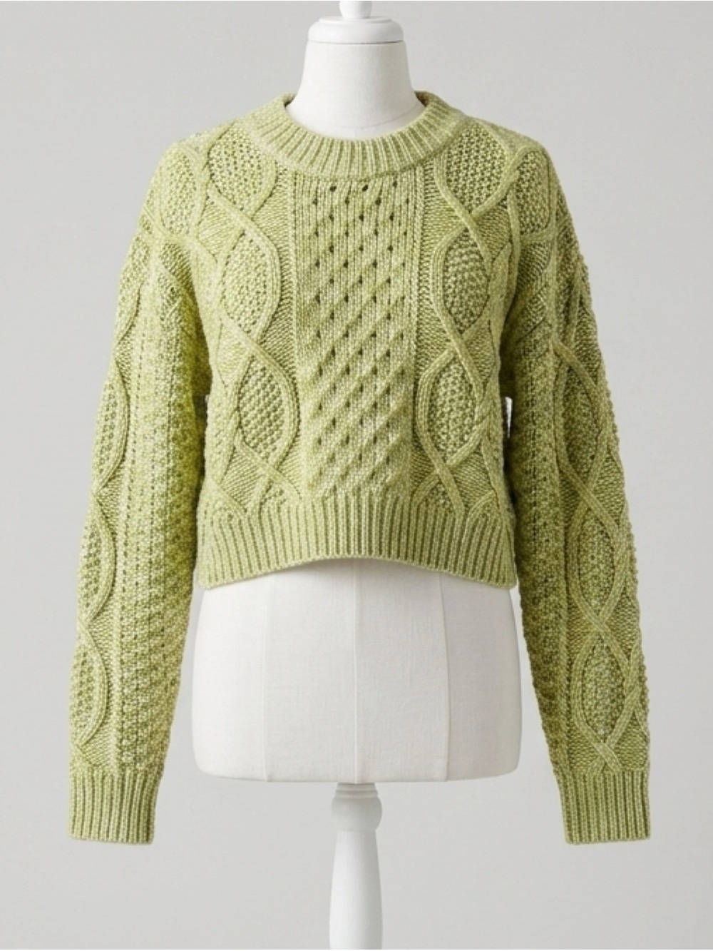 Lulus Cooling Down Heather Green Cable Knit Sweater Size Medium